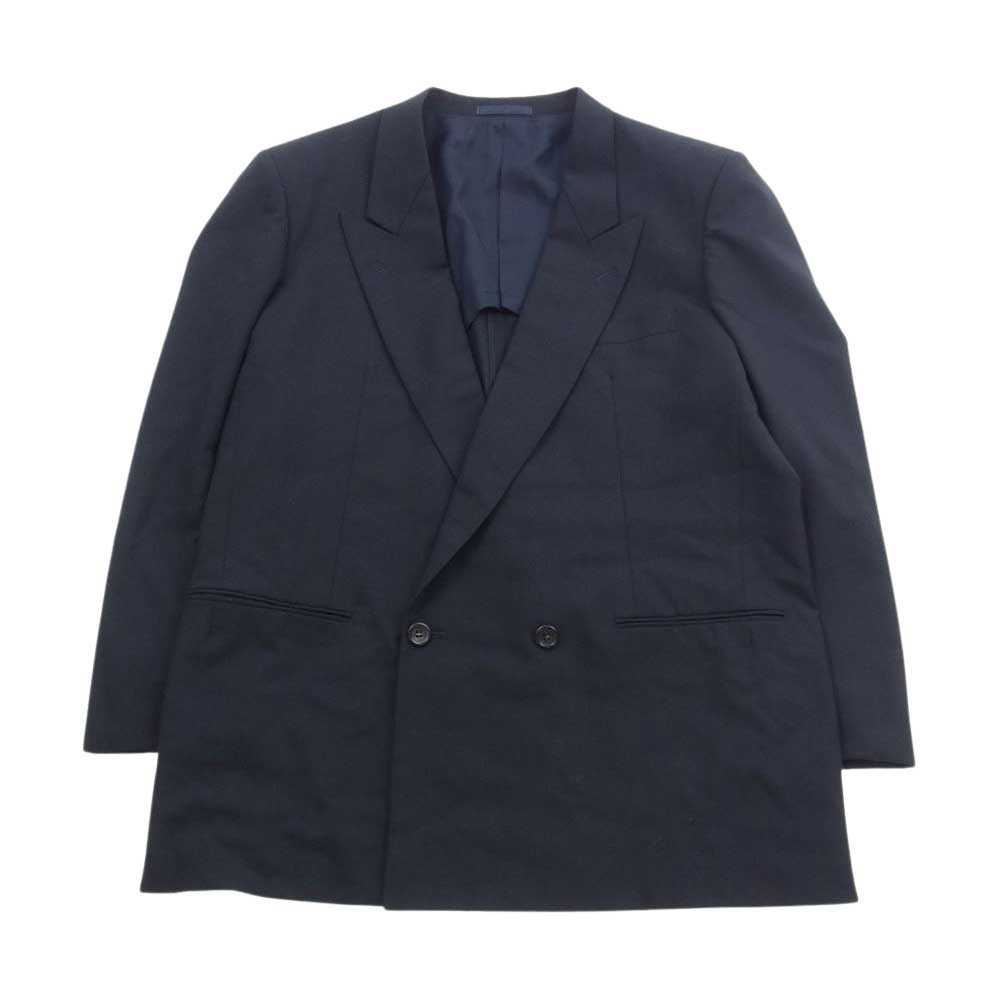 COMME des GARCONS HOMME コムデギャルソンオム 川久保オム AD1989 80s~90s ウール ダブルブレスト ピークドラペル セットアップ ジャケット スラックスパンツ ダークネイビー系 L【中古】