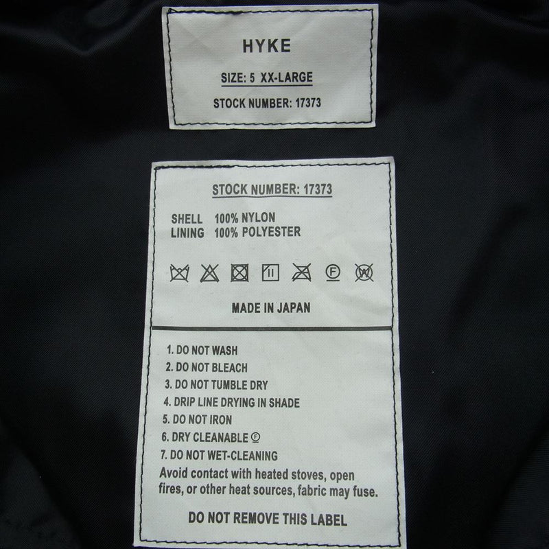 HYKE ハイク 23SS 17373 TYPE L-2A JACKET ナイロン ミリタリー ジャケット ブルゾン MA-1 ブラック系 XXL 表記サイズ：5【極上美品】【中古】