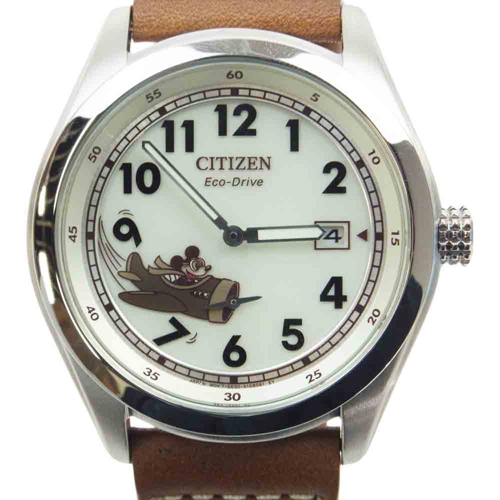 CITIZEN シチズン BV1088-08W × Disney ディズニー MICKEY AVIATOR ミッキーアビエイター エコドライブ 腕時計 ウォッチ ブラウン系【美品】【中古】
