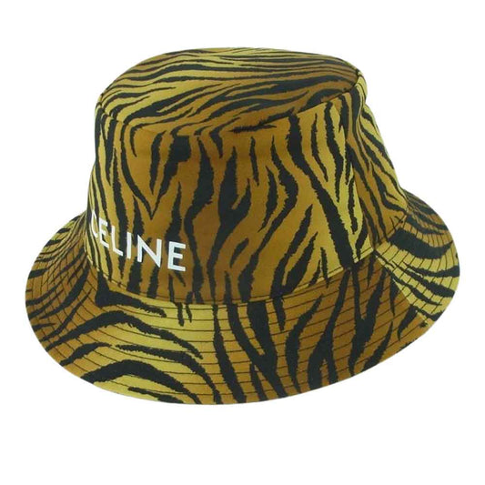 CELINE セリーヌ 2AU5B695Q BUCKET HAT アニマル柄 ロゴプリント バケット ハット 帽子 ブラウン系 オレンジ系 ブラック系 L【極上美品】【中古】