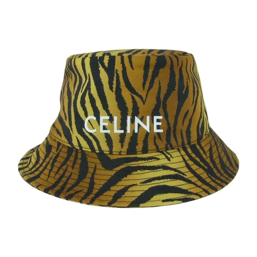 CELINE セリーヌ 2AU5B695Q BUCKET HAT アニマル柄 ロゴプリント バケット ハット 帽子 ブラウン系 オレンジ系 ブラック系 L【極上美品】【中古】