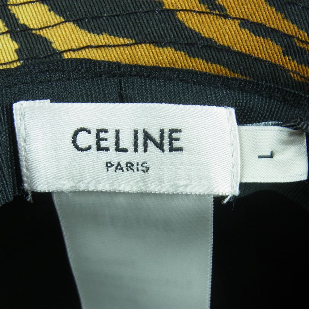 CELINE セリーヌ 2AU5B695Q BUCKET HAT アニマル柄 ロゴプリント バケット ハット 帽子 ブラウン系 オレンジ系 ブラック系 L【極上美品】【中古】