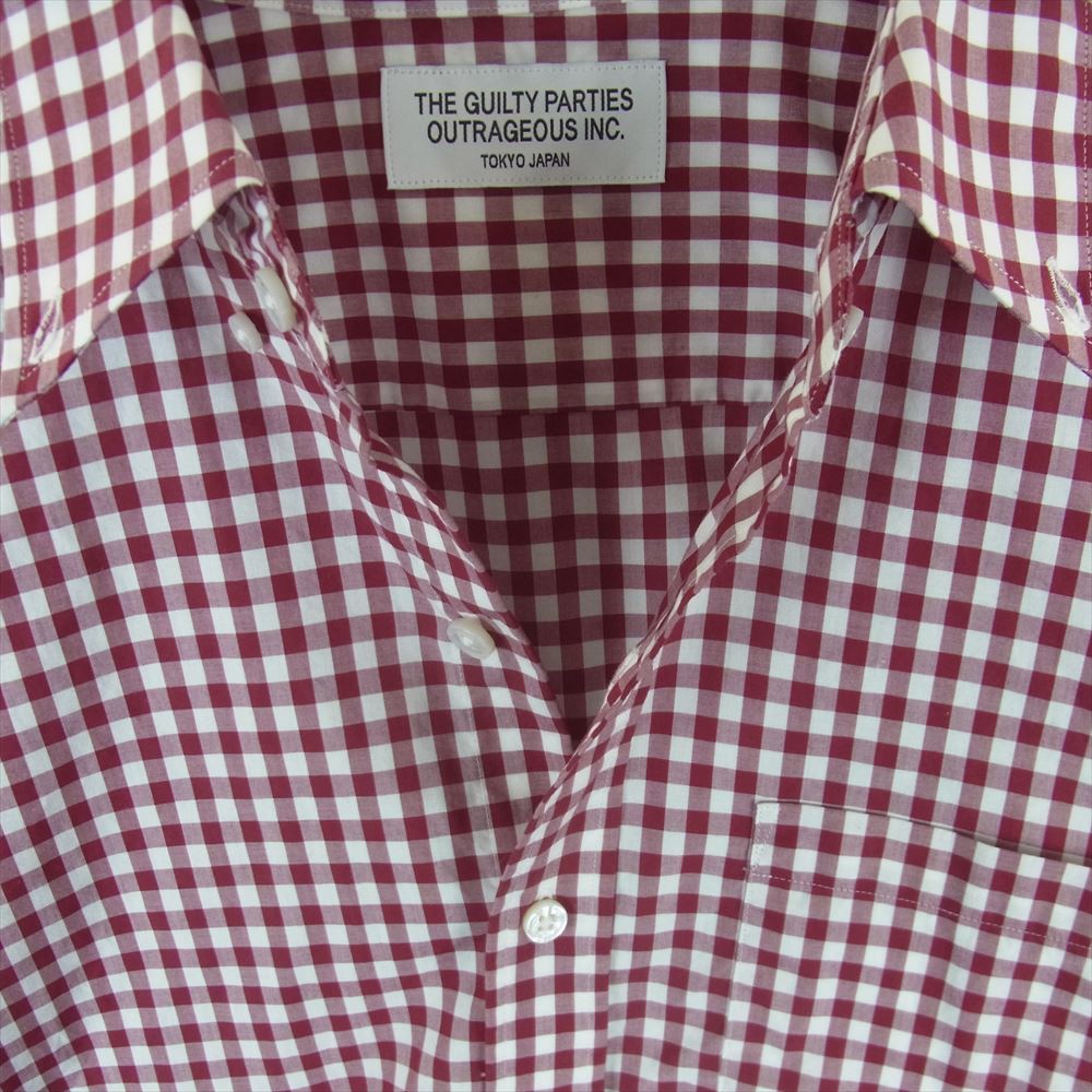 WACKO MARIA ワコマリア 15SS-TM-07-10 PIN OX GINGHAM CHECK BD SHIRT ギンガム チェック ボタン ダウン 長袖 シャツ レッド系 ホワイト系 M【中古】