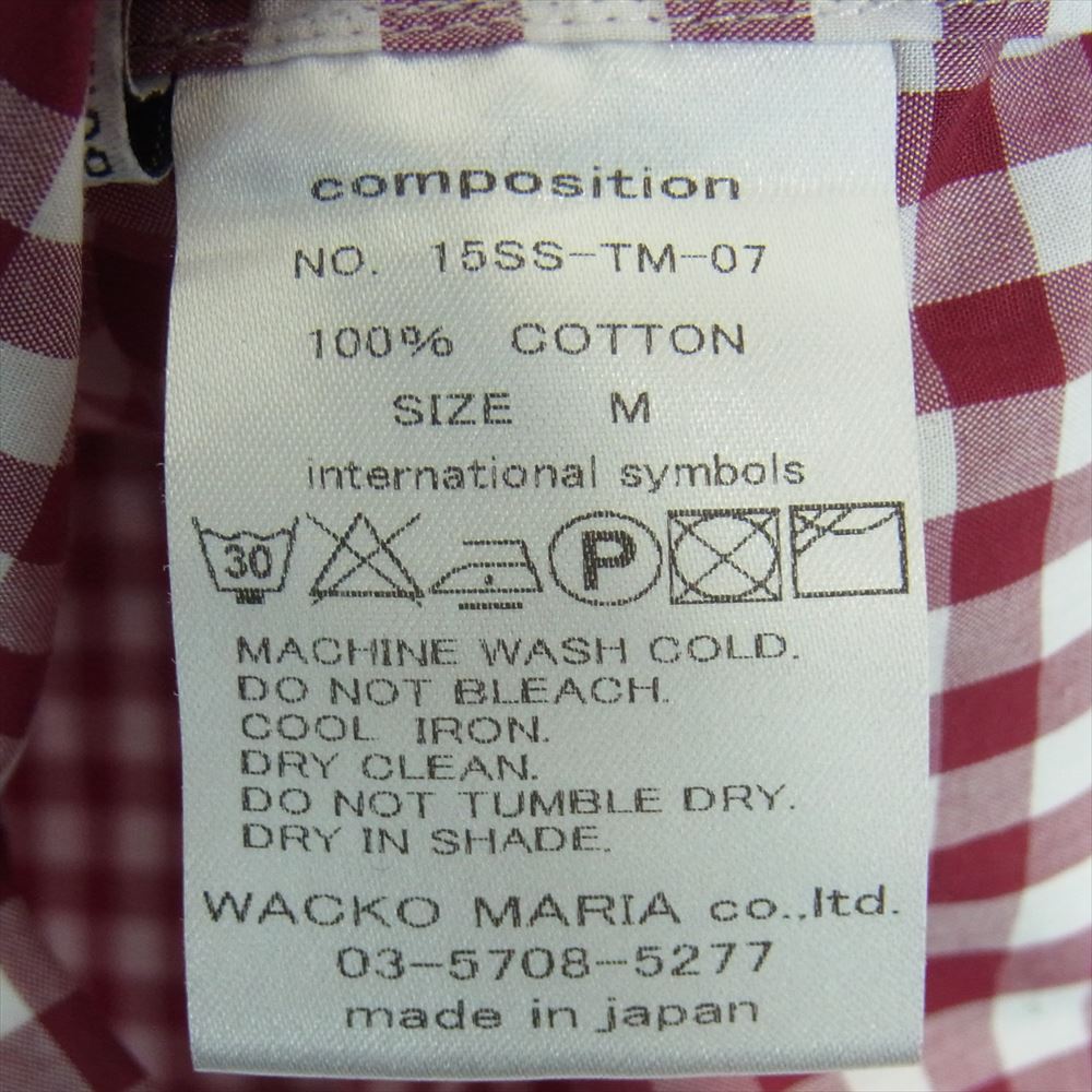 WACKO MARIA ワコマリア 15SS-TM-07-10 PIN OX GINGHAM CHECK BD SHIRT ギンガム チェック ボタン ダウン 長袖 シャツ レッド系 ホワイト系 M【中古】
