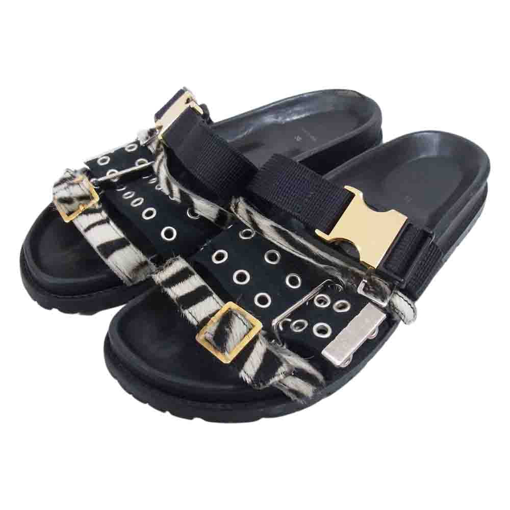 Sacai サカイ ハラコ バックルベルトデザイン ストラップ ビブラムソール フラット サンダル ブラック系 38【中古】