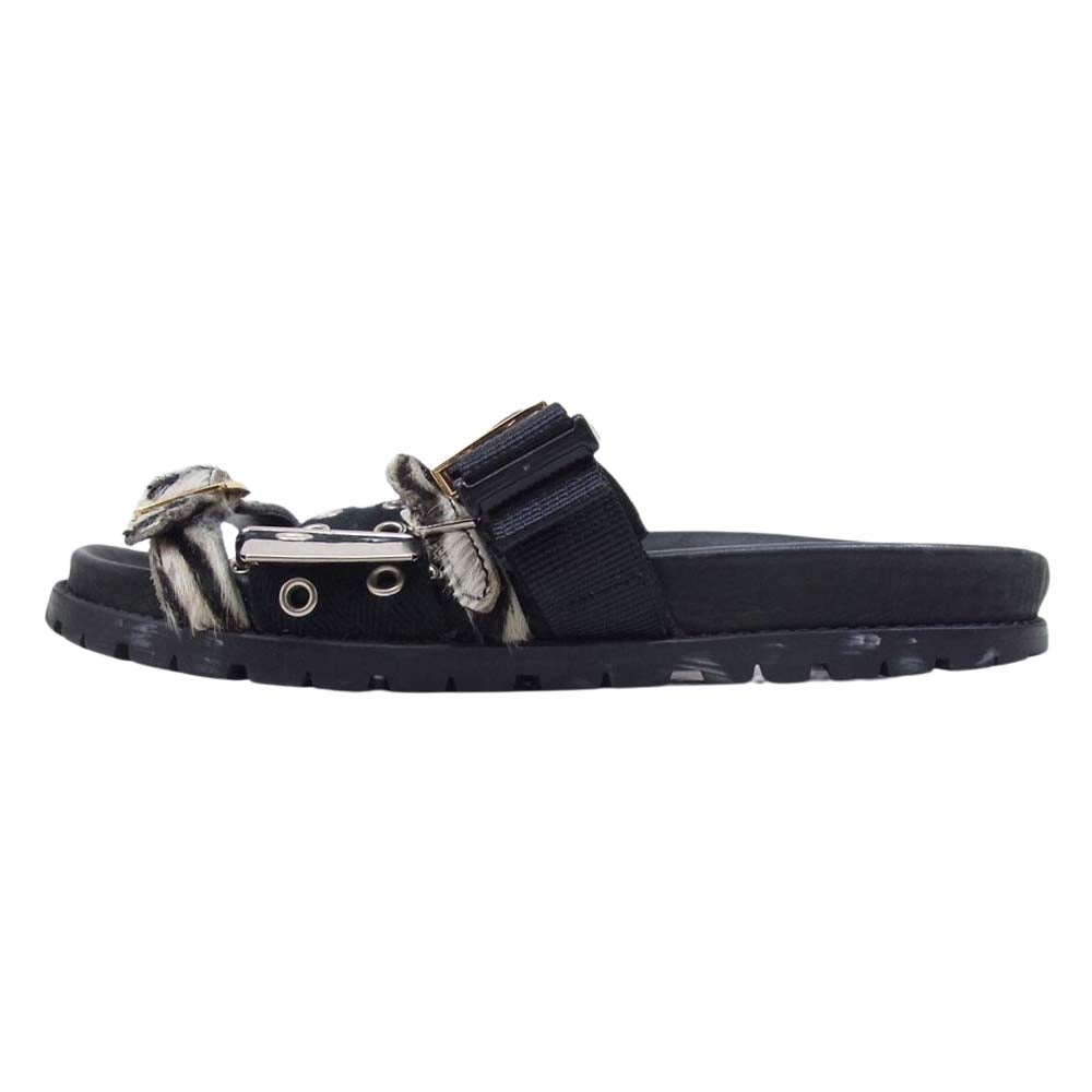 Sacai サカイ ハラコ バックルベルトデザイン ストラップ ビブラムソール フラット サンダル ブラック系 38【中古】