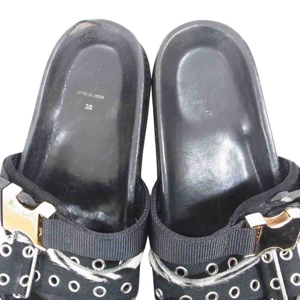 Sacai サカイ ハラコ バックルベルトデザイン ストラップ ビブラムソール フラット サンダル ブラック系 38【中古】
