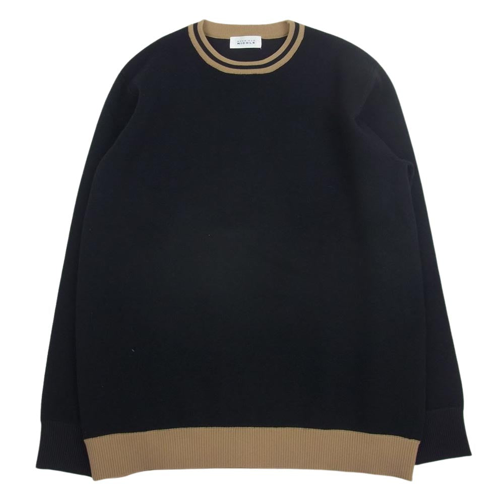monsieur NICOLE ムッシュニコル クルー ネック ニット ブラック系 48【美品】【中古】