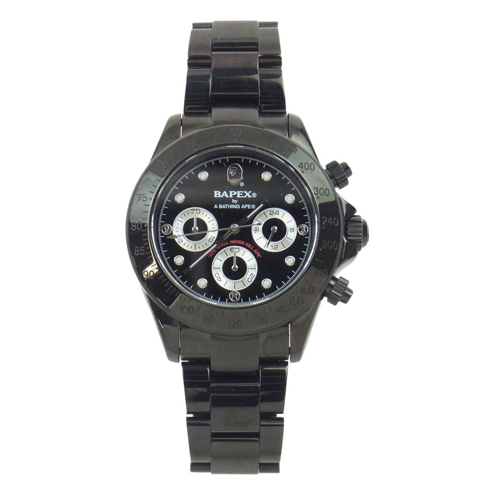 A BATHING APE アベイシングエイプ T003 BAPEX ベイペックス デイトナタイプ 腕時計 ウォッチ ブラックカラー ブラック文字盤 ブラック系【中古】