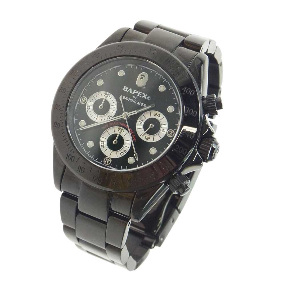A BATHING APE アベイシングエイプ T003 BAPEX ベイペックス デイトナタイプ 腕時計 ウォッチ ブラックカラー ブラック文字盤 ブラック系【中古】