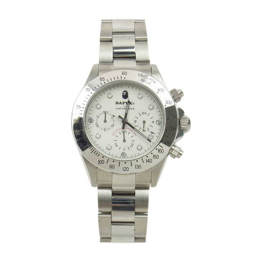A BATHING APE アベイシングエイプ T003 BAPEX ベイペックス デイトナタイプ 腕時計 ウォッチ シルバーカラー ホワイト文字盤 シルバー系【中古】