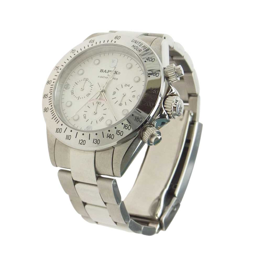 A BATHING APE アベイシングエイプ T003 BAPEX ベイペックス デイトナタイプ 腕時計 ウォッチ シルバーカラー ホワイト文字盤 シルバー系【中古】
