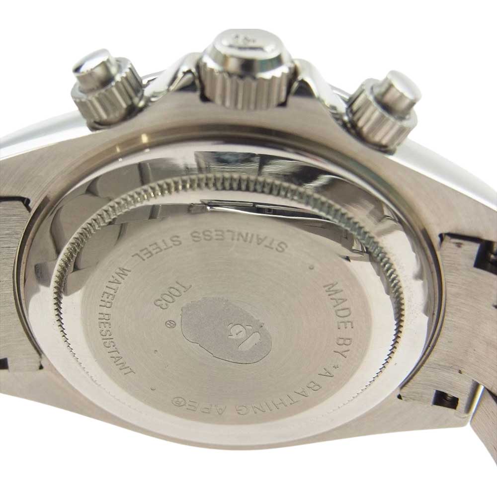 A BATHING APE アベイシングエイプ T003 BAPEX ベイペックス デイトナタイプ 腕時計 ウォッチ シルバーカラー ホワイト文字盤 シルバー系【中古】
