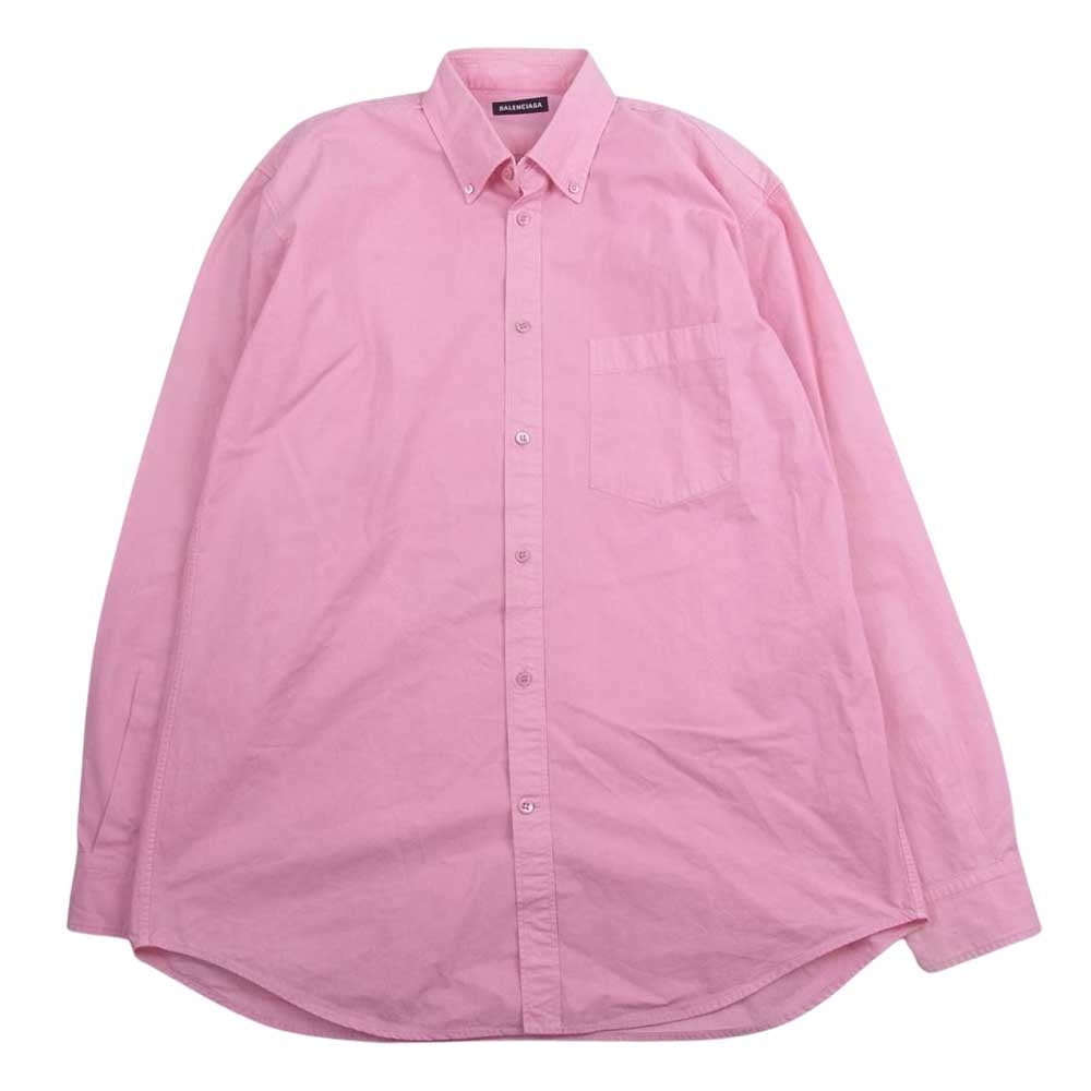 BALENCIAGA バレンシアガ 19AW 556878 TEM09 バックロゴ オーバーサイズ ボタンダウン 長袖 シャツ ピンク系 38【中古】