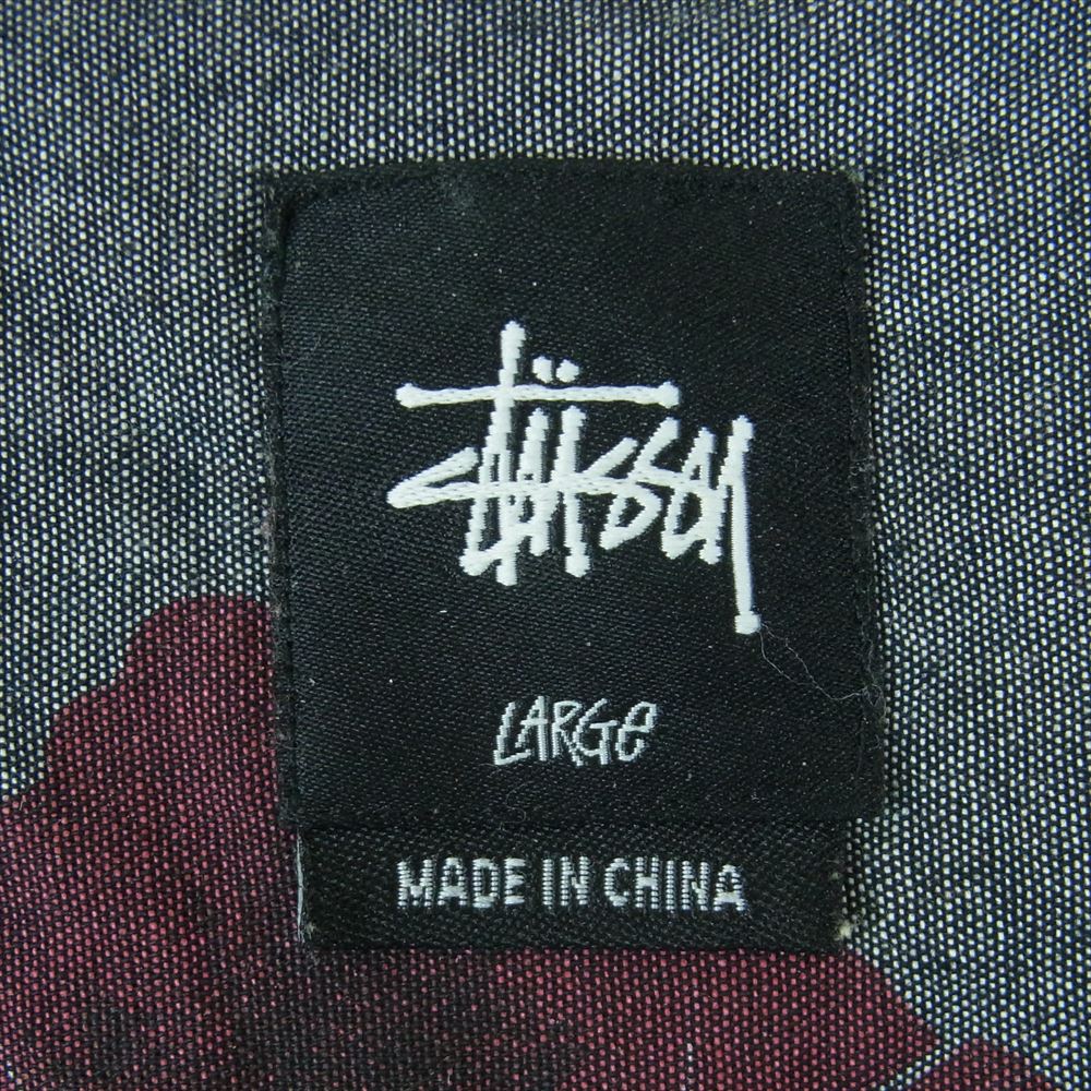 STUSSY ステューシー フラワー 総柄 半袖 シャツ コットン 中国製 グレー系 L【中古】