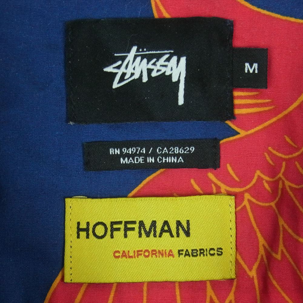 STUSSY ステューシー HOFFMAN ホフマン 鶴 総柄 半袖 シャツ コットン 中国製 ネイビー系 M【中古】