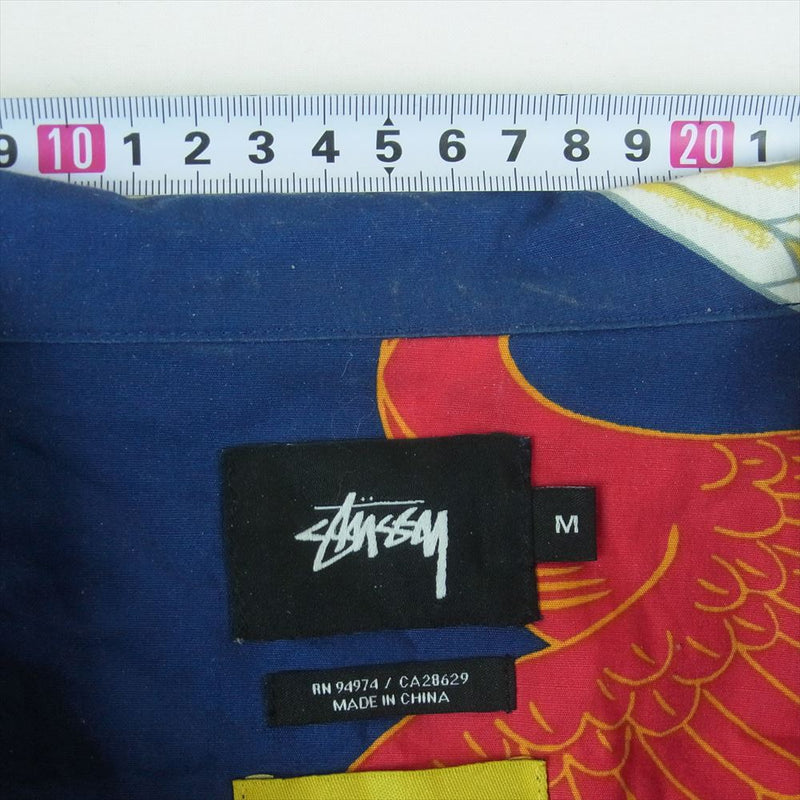 STUSSY ステューシー HOFFMAN ホフマン 鶴 総柄 半袖 シャツ コットン 中国製 ネイビー系 M【中古】