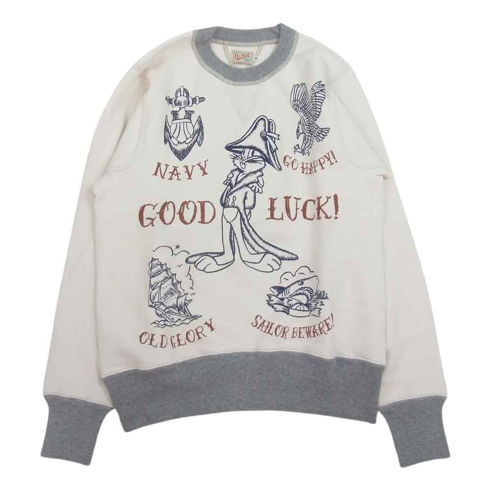 TOY'S McCOY トイズマッコイ TMC1552 GOOD LUCK グットラック 両Vガゼット BUGS BUNNY バッグスバニー ミリタリー スウェット トレーナー ホワイト系 34【中古】