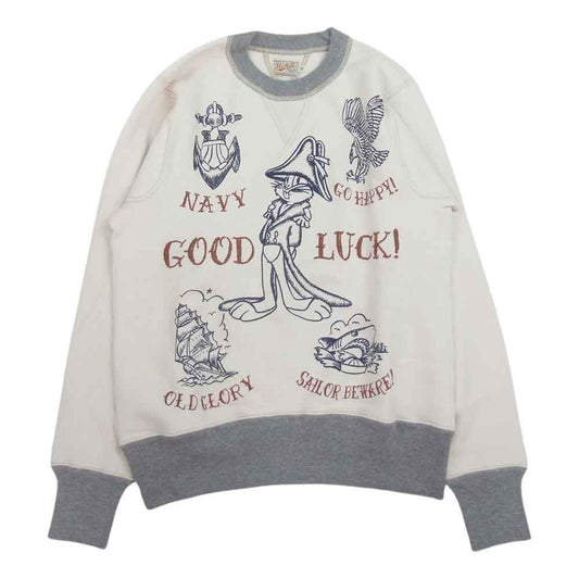 TOY'S McCOY トイズマッコイ TMC1552 GOOD LUCK グットラック 両Vガゼット BUGS BUNNY バッグスバニー ミリタリー スウェット トレーナー ホワイト系 34【中古】