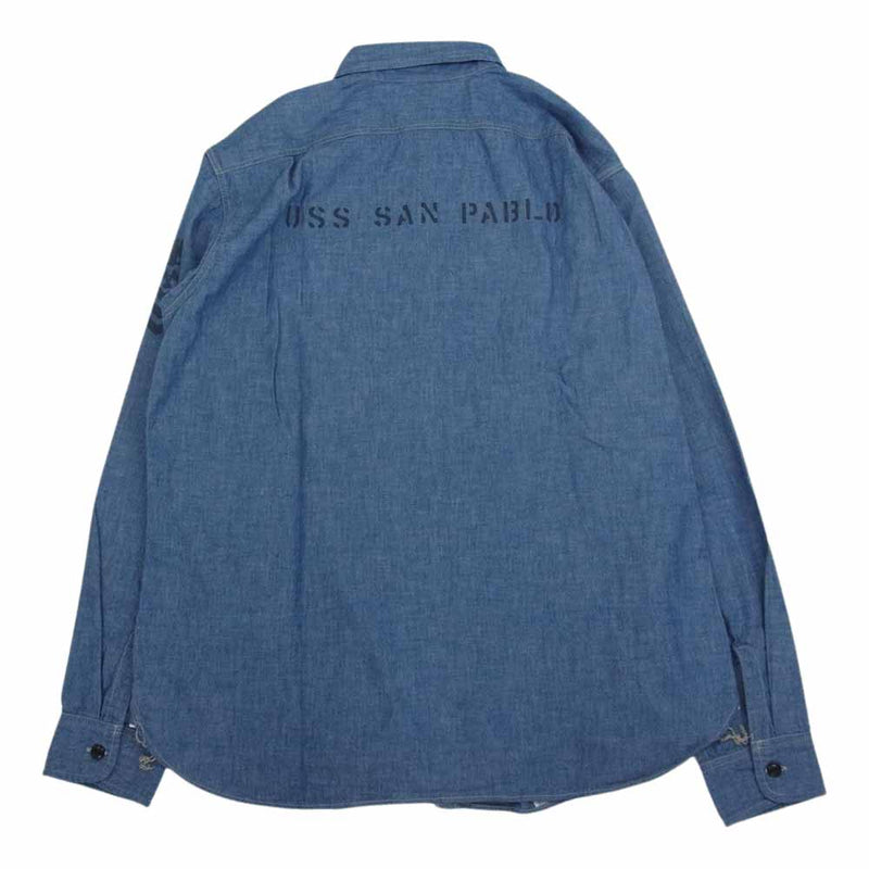 TOY'S McCOY トイズマッコイ TMS2103 MILITARY CHAMBRAY SHIRTUSS SAN PABLO ステンシル ミリタリー シャンブレー シャツ インディゴブルー系 17【新古品】【未使用】【中古】