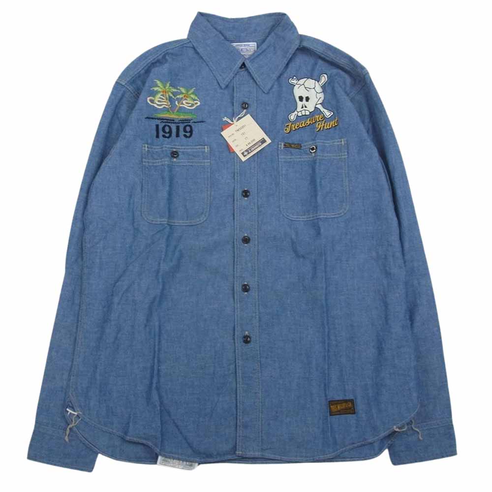 TOY'S McCOY トイズマッコイ TMS2201 CHAMBRAY WORK SHIRT FELIX TREASURE HUNT トレジャーハント フェリックス 刺繍 シャンブレー ワーク シャツ インディゴブルー系 17【新古品】【未使用】【中古】