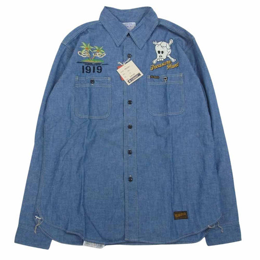 TOY'S McCOY トイズマッコイ TMS2201 CHAMBRAY WORK SHIRT FELIX TREASURE HUNT トレジャーハント フェリックス 刺繍 シャンブレー ワーク シャツ インディゴブルー系 17【新古品】【未使用】【中古】