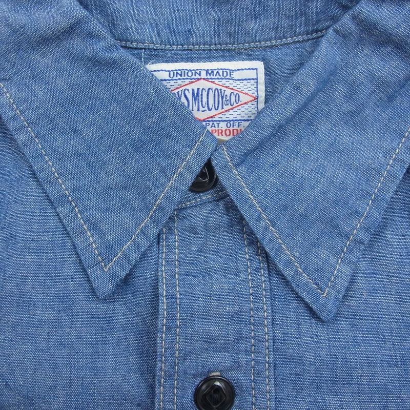 TOY'S McCOY トイズマッコイ TMS2201 CHAMBRAY WORK SHIRT FELIX TREASURE HUNT トレジャーハント フェリックス 刺繍 シャンブレー ワーク シャツ インディゴブルー系 17【新古品】【未使用】【中古】