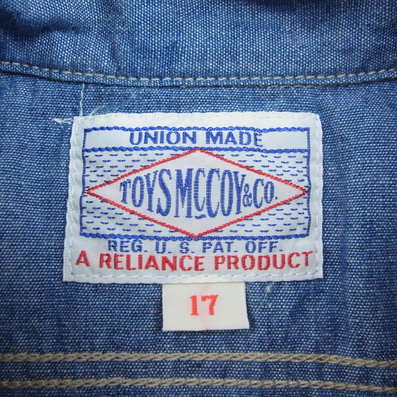 TOY'S McCOY トイズマッコイ TMS2201 CHAMBRAY WORK SHIRT FELIX TREASURE HUNT トレジャーハント フェリックス 刺繍 シャンブレー ワーク シャツ インディゴブルー系 17【新古品】【未使用】【中古】