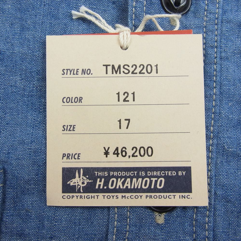 TOY'S McCOY トイズマッコイ TMS2201 CHAMBRAY WORK SHIRT FELIX TREASURE HUNT トレジャーハント フェリックス 刺繍 シャンブレー ワーク シャツ インディゴブルー系 17【新古品】【未使用】【中古】
