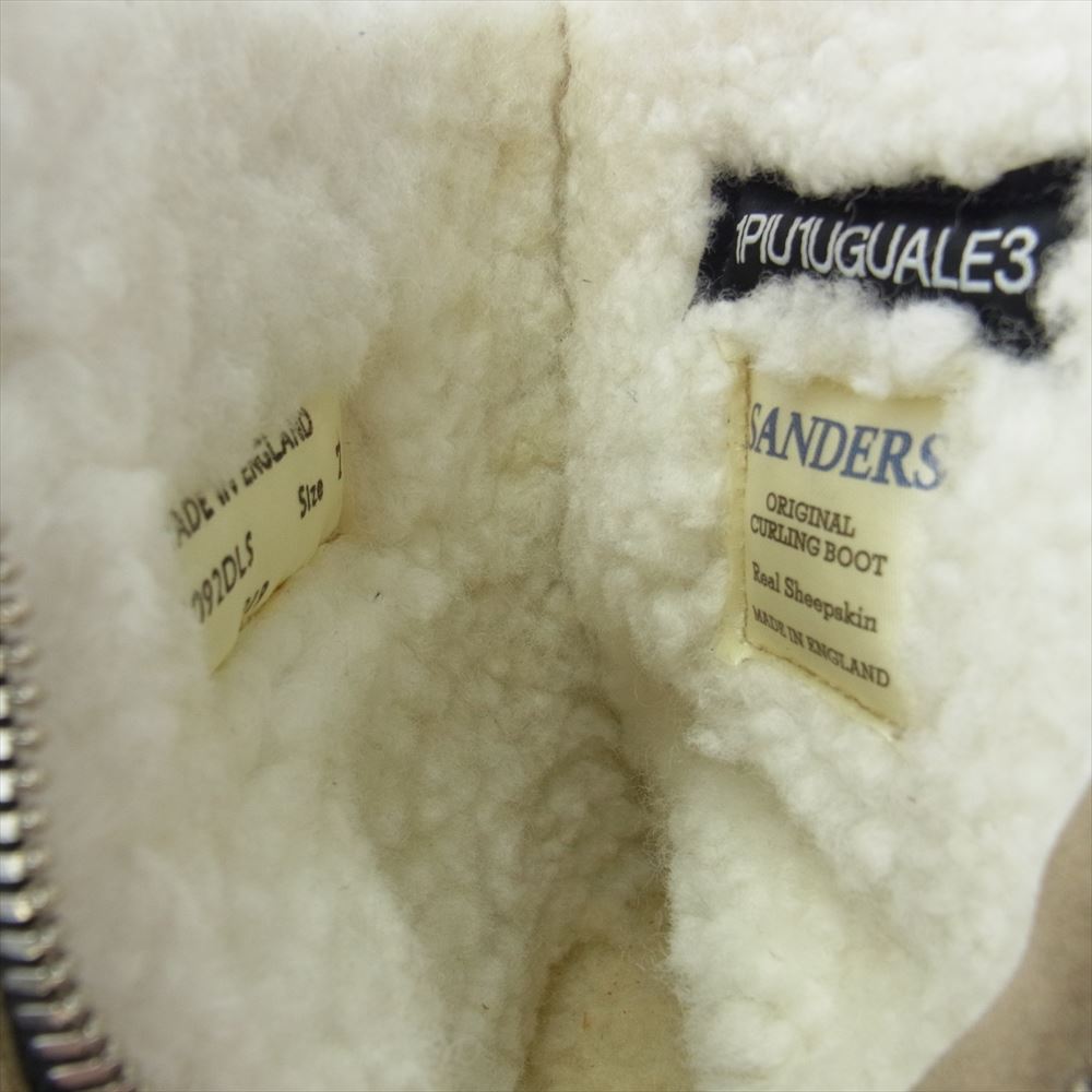 1piu1uguale3 ウノピュウノウグァーレトレ SANDERS サンダース 英国製 19AW 2092DLS CURLING ZIP BOOTS BY 別注 ムートン ブーツ ライトブラウン系 7インチ【美品】【中古】
