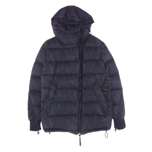 1piu1uguale3 ウノピュウノウグァーレトレ 19AW RONE048 DW02 × R[ONE] Ronaldinho Gacho ロナウジーニョ スワンカモ カモフラ テープラインロゴ刺繍 ダウンジャケット ブラック系 ネイビー系 3【中古】