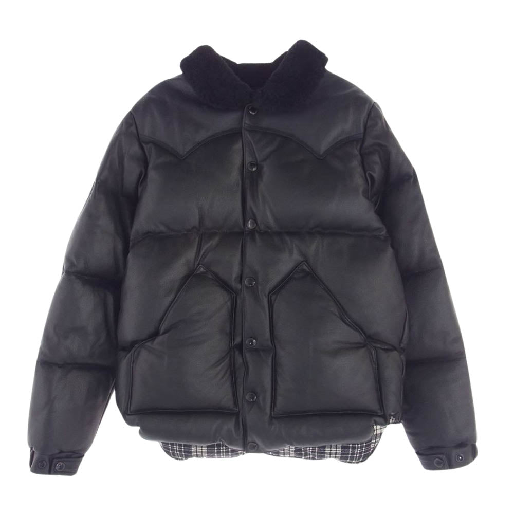 1piu1uguale3 ウノピュウノウグァーレトレ MRB337 LAB028 × ROCKY MOUNTAIN ロッキーマウンテン ボア レザー ダウン ジャケット ブラック系 IV(4)【中古】