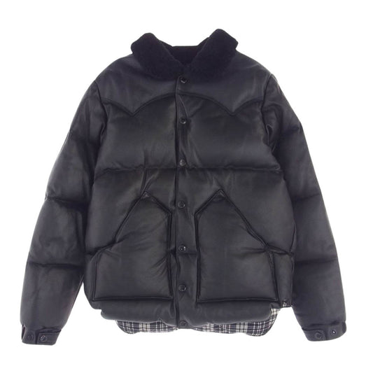 1piu1uguale3 ウノピュウノウグァーレトレ MRB337 LAB028 × ROCKY MOUNTAIN ロッキーマウンテン ボア レザー ダウン ジャケット ブラック系 IV(4)【中古】