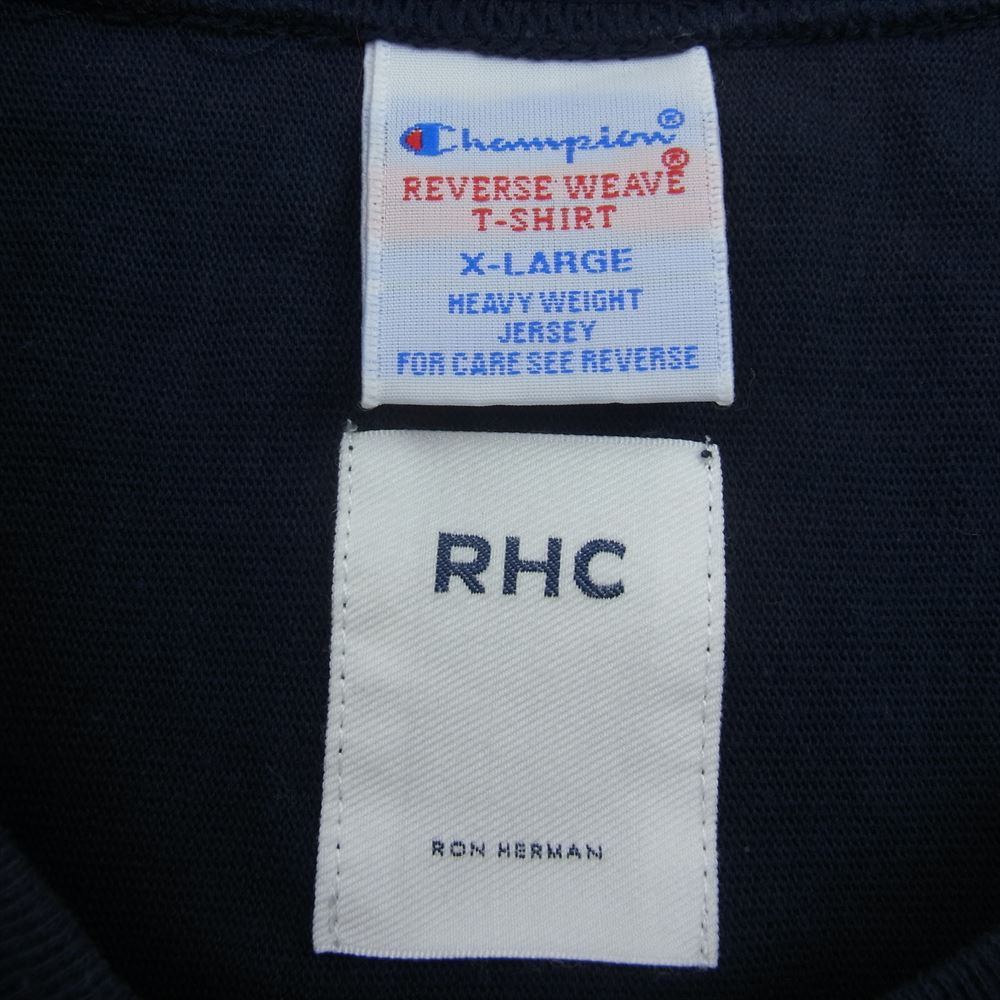 Ron Herman ロンハーマン C8-R360 × CHAMPION チャンピオン 別注 ヘルスニット リバースウィーブ RHC バック 刺繍 ポケット 半袖 Tシャツ ネイビー ネイビー系 XL【中古】