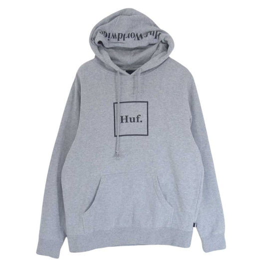HUF ハフ ロゴ プリント スウェット パーカー グレー系 L【中古】