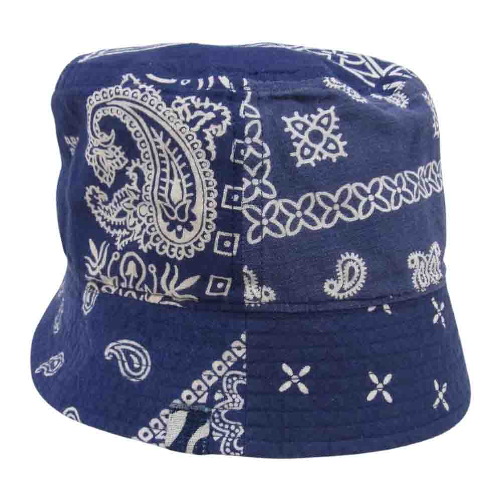 VISVIM ビズビム 21AW 0221903003010 DOME BUCKET HAT コットン リネン バンダナ柄 ドーム 古布 バケット ハット ネイビー系 ML【中古】