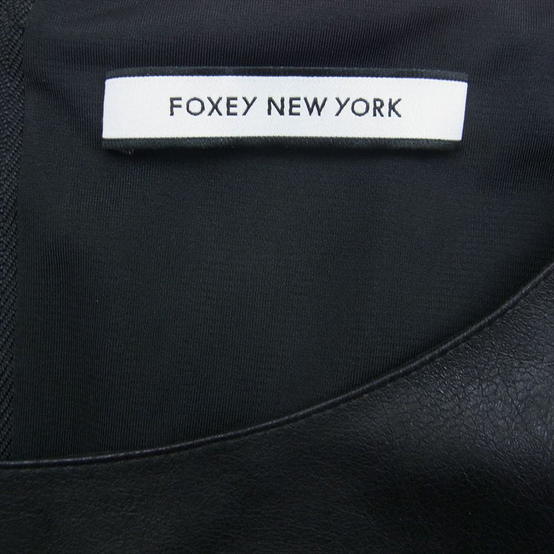 FOXEY フォクシー 33709-NAOFE223T NEW yORK ニューヨーク フェイクレザー ノースリーブ ドレープ フレア ワンピース ブラック系 38【中古】