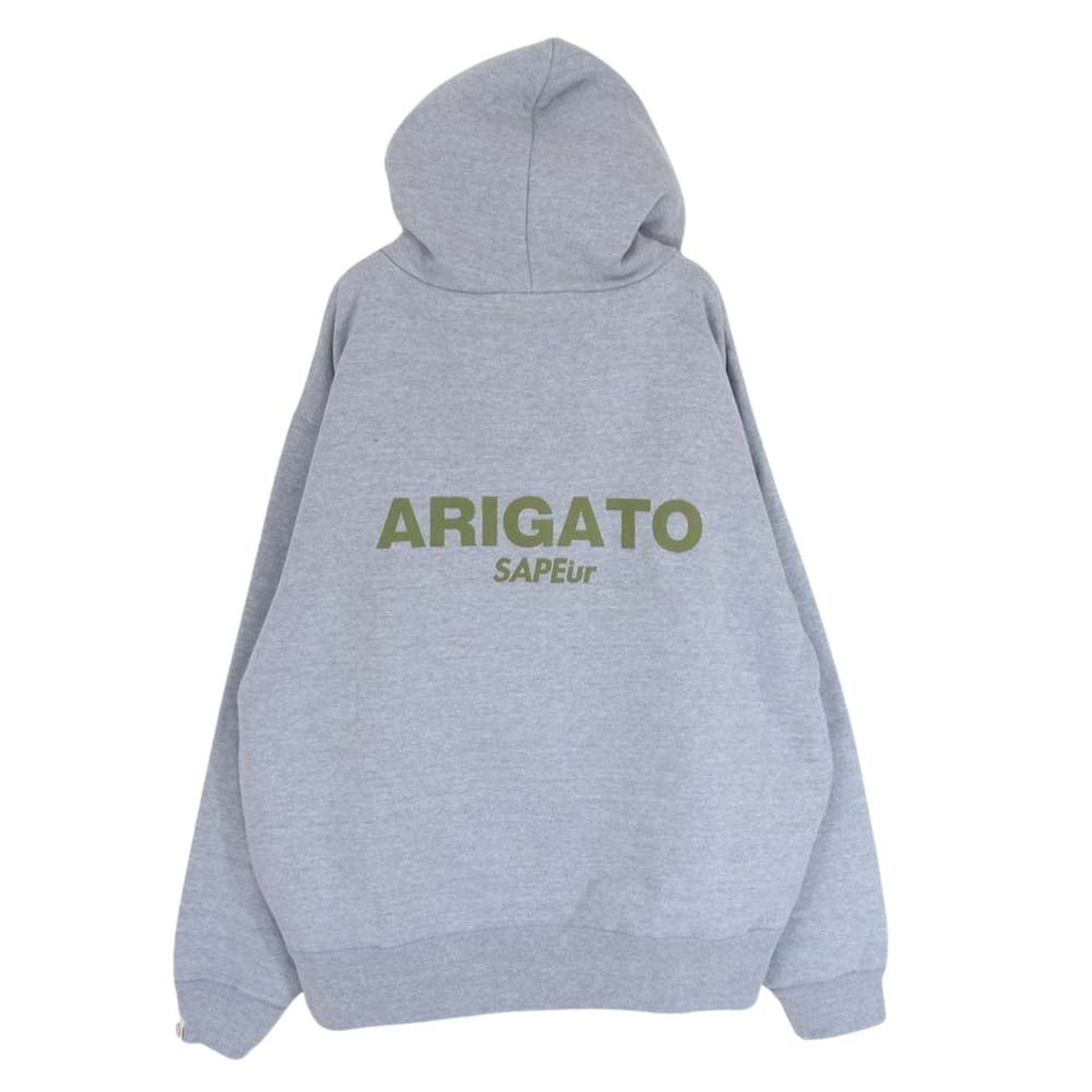 サプール ARIGATO ありがとう 迷彩 カモフラ ロゴ プリント パーカー グレー系 L【中古】