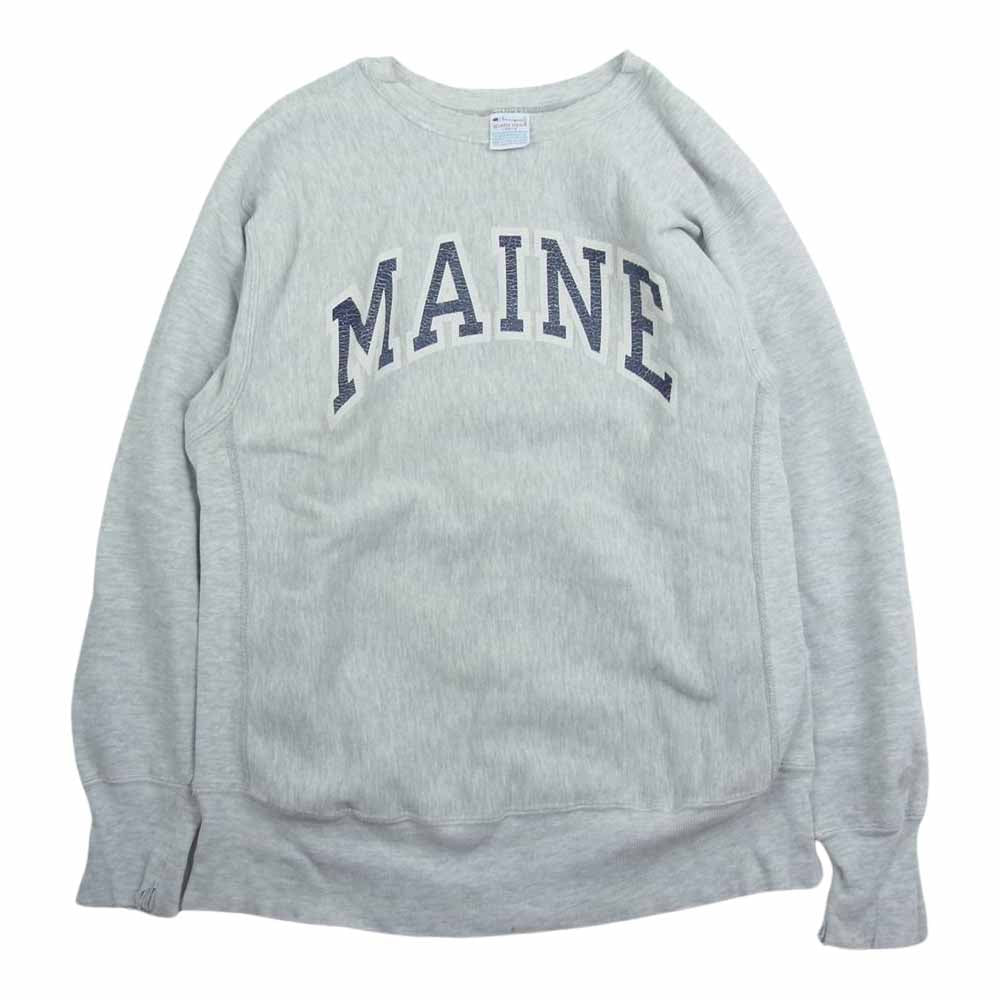 Champion チャンピオン 80s USA製 トリコタグ REVERSE WEAVE MAINE リバースウィーブ 袖目無し クルーネック 長袖 スウェット グレー系 L【中古】