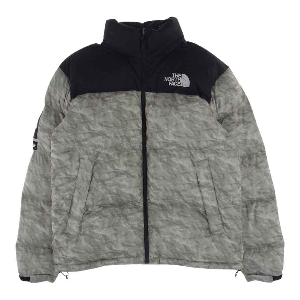 Supreme シュプリーム 19AW ノースフェイス THE NORTH FACE Paper Print Nuptse Jacket ペーパー プリント ヌプシ ダウン ジャケット ブラック系 グレー系 M【中古】
