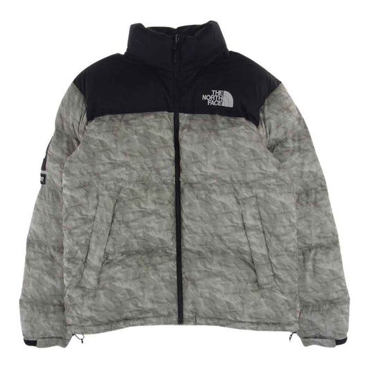 Supreme シュプリーム 19AW ノースフェイス THE NORTH FACE Paper Print Nuptse Jacket ペーパー プリント ヌプシ ダウン ジャケット ブラック系 グレー系 M【中古】