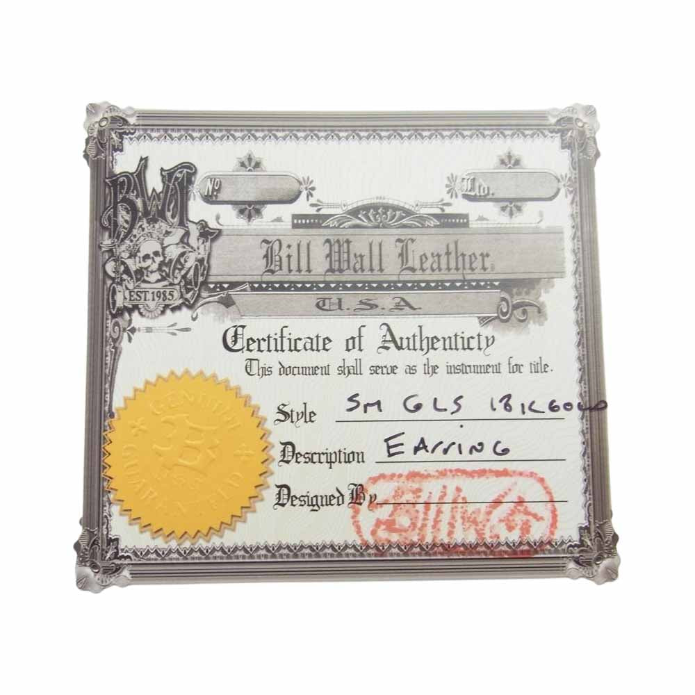 BILL WALL LEATHER ビルウォールレザー ギャランティ付属 18K SM GLS イエローゴールド 両目ダイヤ入り グッドラックスカル ピアス  ゴールド系【中古】