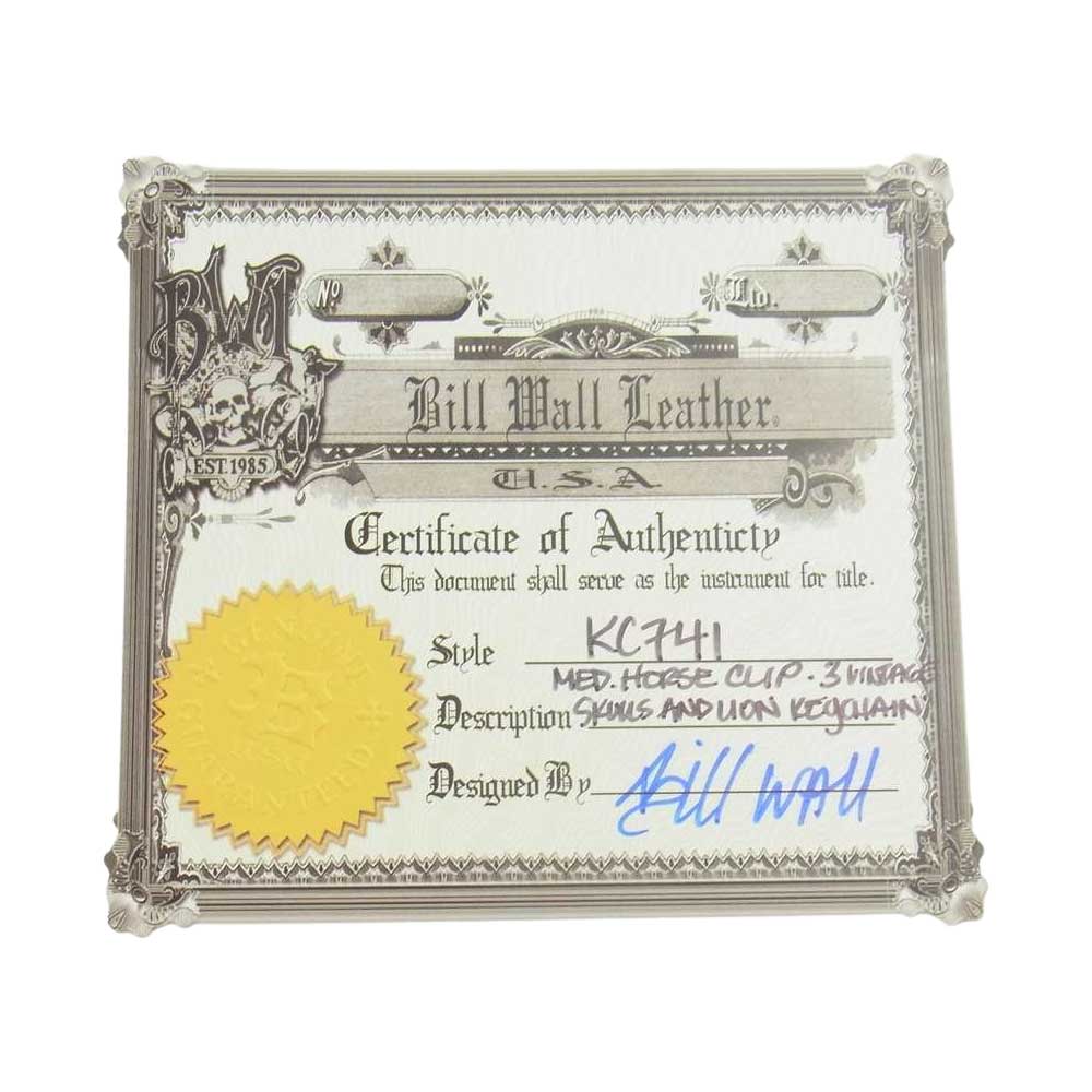 BILL WALL LEATHER ビルウォールレザー KC741 ギャランティ付属 Medium Horse chip w/3 Vintage Skull & Lion Head ホースクリップ 3ビンテージスカル ライオンヘッド シルバー キーチェーン シルバー系【中古】