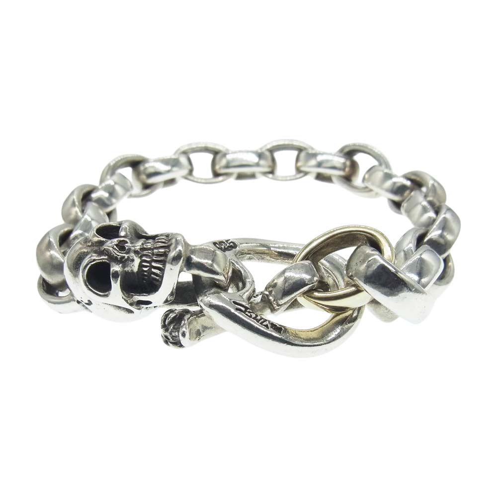 BILL WALL LEATHER ビルウォールレザー ギャランティ付属 B511 Custom Chain Bracelet with 1 Vintage Skull and 1 18K Gold Link 18Kゴールドリンク入り ヴィンテージスカル カスタムチェーン ブレスレット シルバー系【中古】