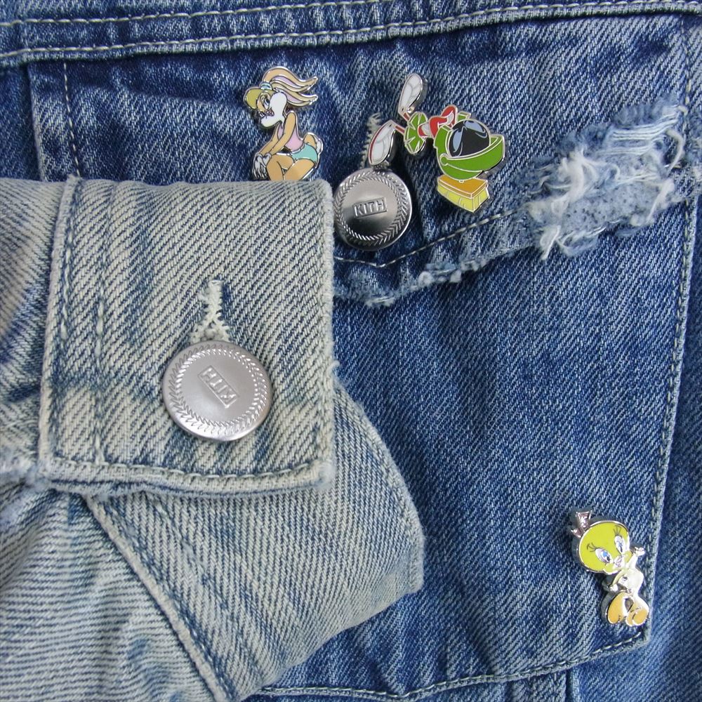 キス LOONEY TUNES DENIM JACKET ルーニーチューンズ ピンバッジ ユーズド加工 デニムジャケット インディゴブルー系 S【中古】