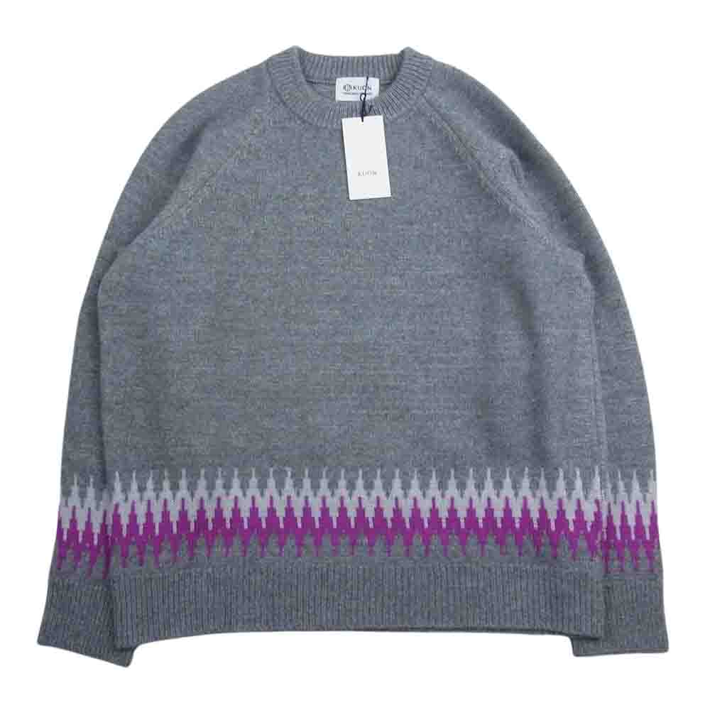 クオン 143KN022700 Wool Plant Dyed Cotton Zig-Zag Sweater ウールプラント ダイ ジグザグ ニット セーター プルオーバー グレー系 S【極上美品】【中古】