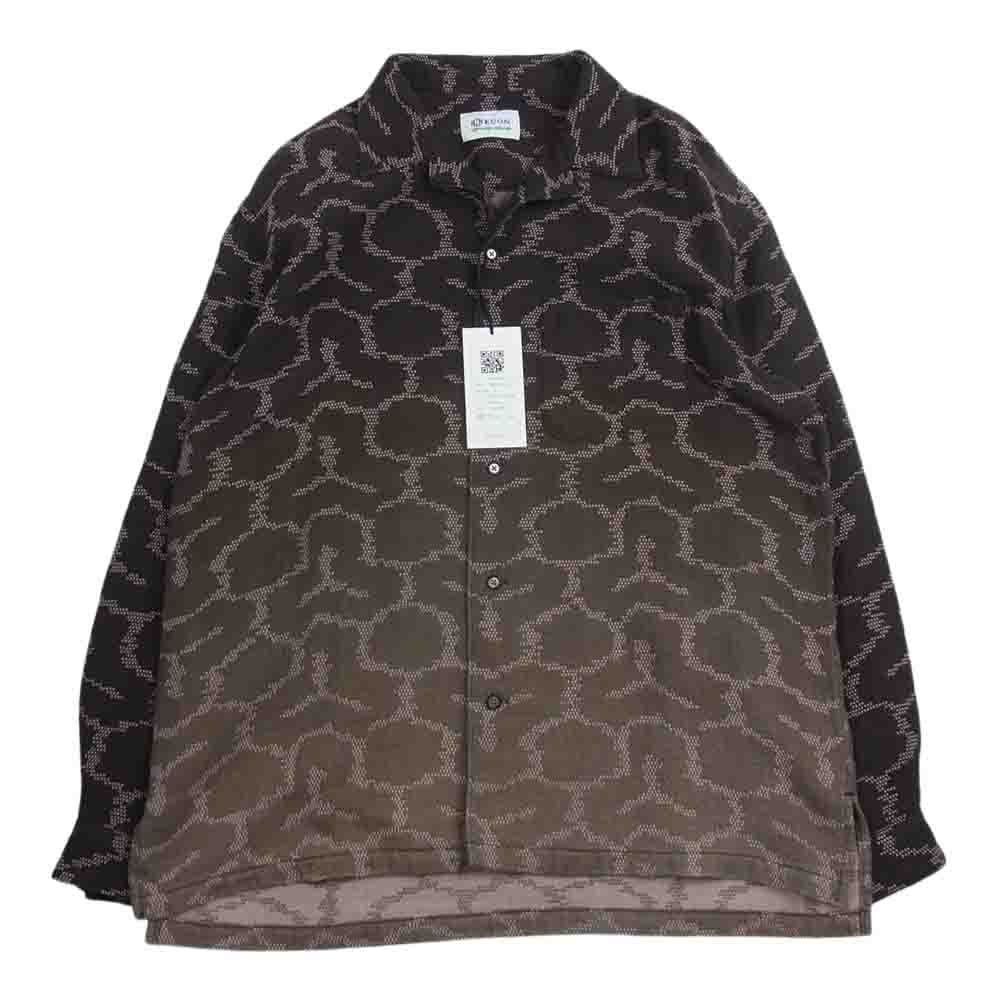 クオン 141SH061100 Open Collar Shirt -BISHAMON KIKKO 毘沙門亀甲 オープンカラー シャツ ブラウン系 M【極上美品】【中古】
