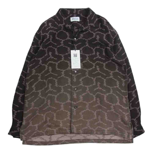 クオン 141SH061100 Open Collar Shirt -BISHAMON KIKKO 毘沙門亀甲 オープンカラー シャツ ブラウン系 M【極上美品】【中古】