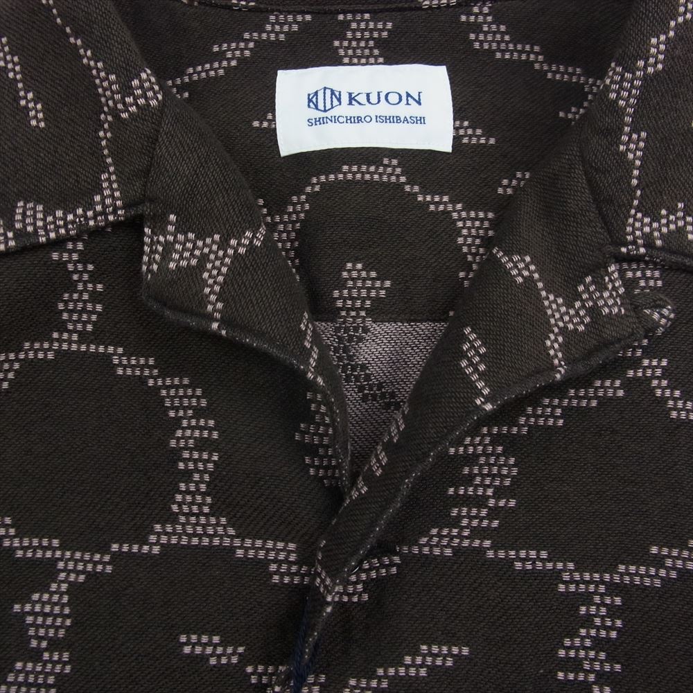 クオン 141SH061100 Open Collar Shirt -BISHAMON KIKKO 毘沙門亀甲 オープンカラー シャツ ブラウン系 M【極上美品】【中古】