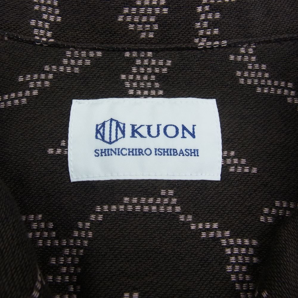 クオン 141SH061100 Open Collar Shirt -BISHAMON KIKKO 毘沙門亀甲 オープンカラー シャツ ブラウン系 M【極上美品】【中古】